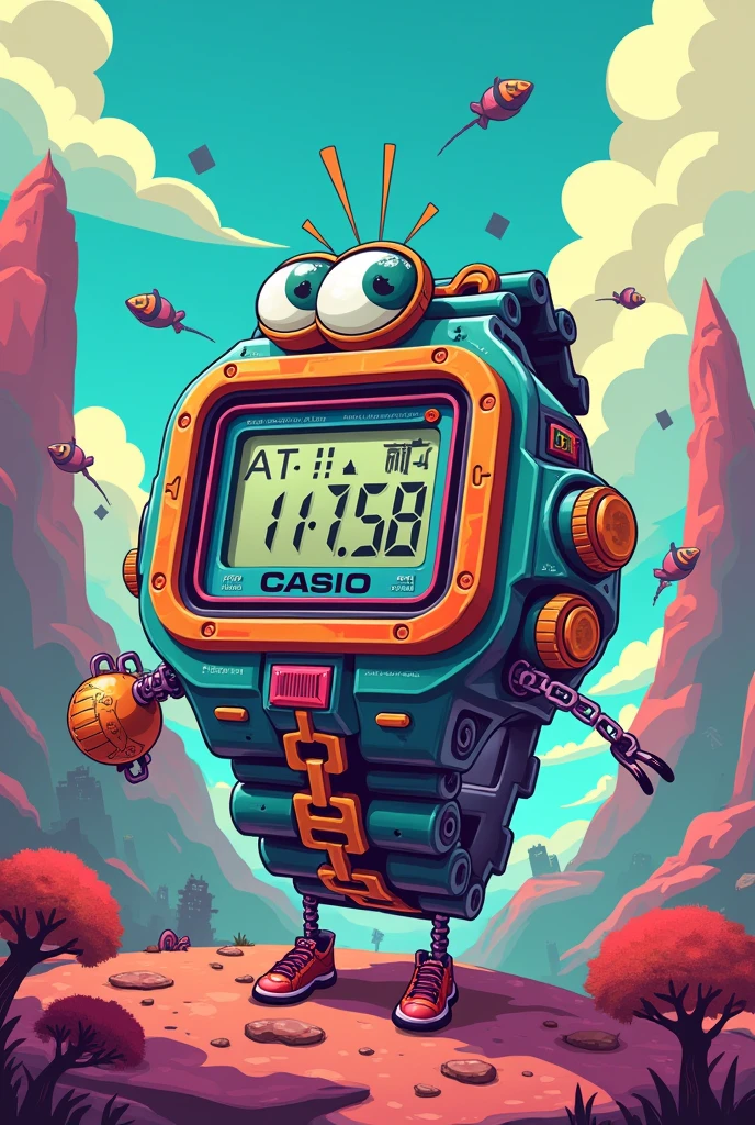 Give more new updations on casio chain watch in cartoon style

