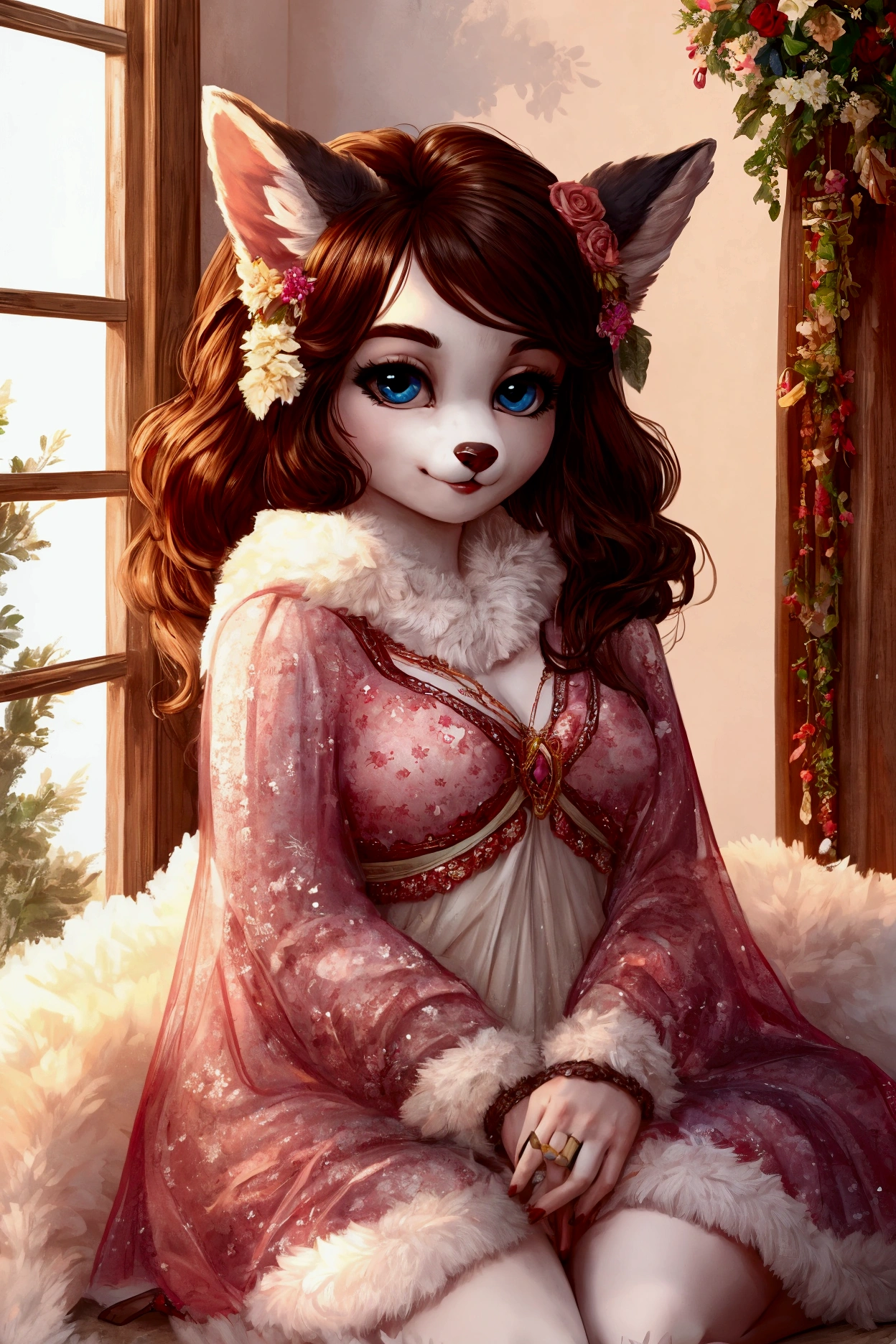Create an image of a furry girl with fluffy fur 