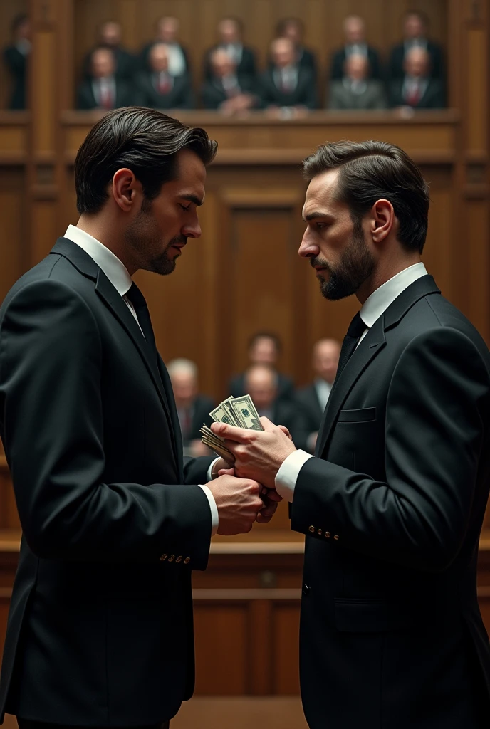 Lawyer receiving hidden money from a client. In a trial
