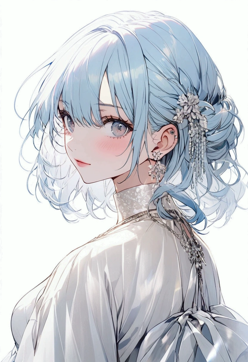 Woman with light blue hair, Medium Hair