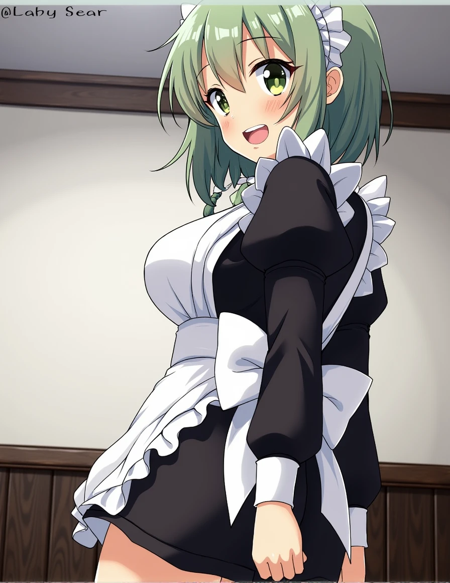 maid、Green Hair、Big Breasts、Hold your hands on your butt