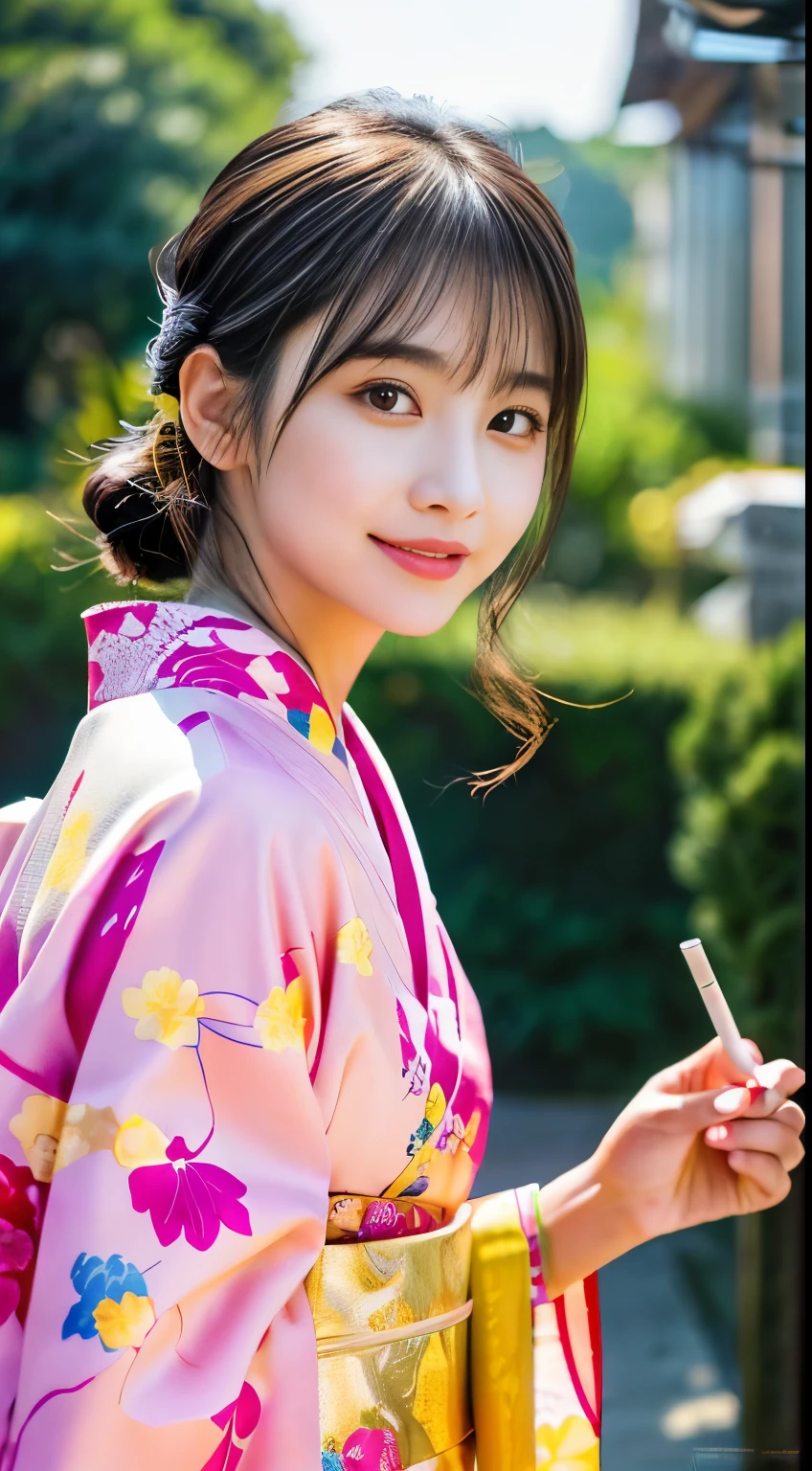 (yellow and pink kimono:1.2)、(Kyo-Yuzen:1.2)、(with floral pattern:1.2)、(long-sleeve)、(furisode:1.2)、One woman、sixteen years old、full body Esbian、A darK-haired、(reallistic:1.7)、((Top image quality))、absurderes、(超A high resolution)、(Photorealsitic:1.6)、Photorealsitic、octane renderings、(hyper realisitic:1.2)、(photorealiscic face:1.2)、(8k)、(4K)、(masterpiece)、(realistic skin textures)、(illustratio、Cinematographic lighting、wall-paper)、(beautidful eyes:1.2)、((((face perfect))))、(Cute face like an idol:1.2)、(is standing)、red-lips、outside of house、(1 moon)、(initial)、Detailed cute face、Realistic Beauty、A smile、