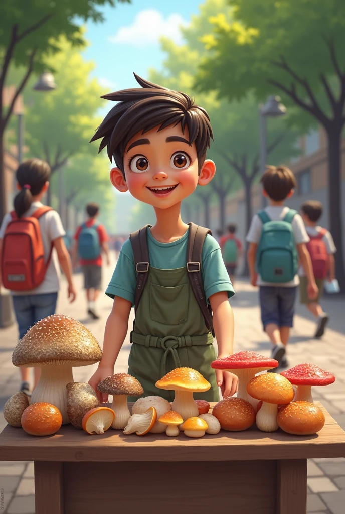 Student selling mushrooms at school 