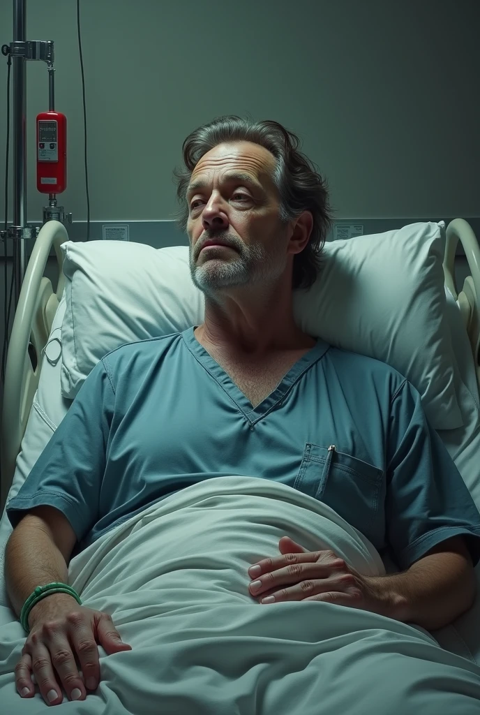 A somber Charles Krause recovering in a hospital, reflecting on the horrors he witnessed