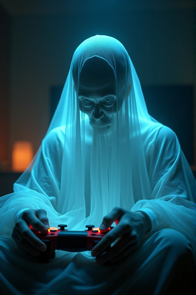 A ghost playing  videogames 