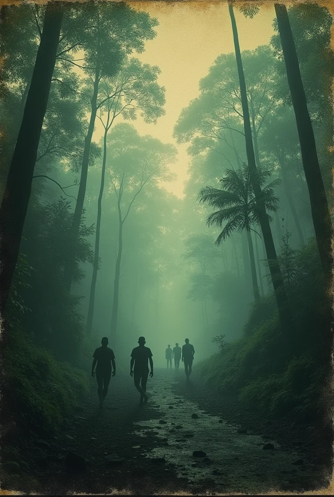 : A dark, fading image of the jungle, with text overlay: "Remembering Jonestown."