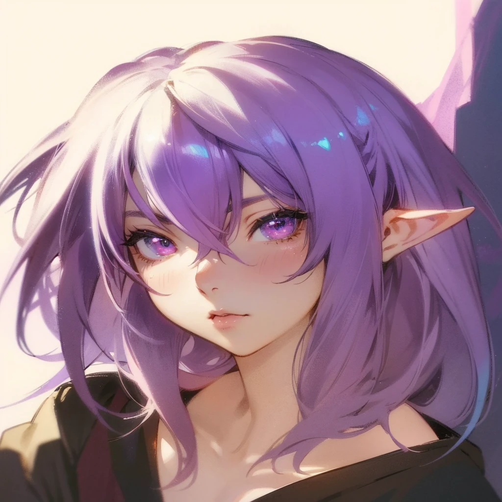 a close up of a person with purple hair, a character portrait, a colorized photo, by Yumihiko Amano, sarenrae, profile shot of rimuru tempest, realistic maya, realistic anime artstyle, realistic artstyle