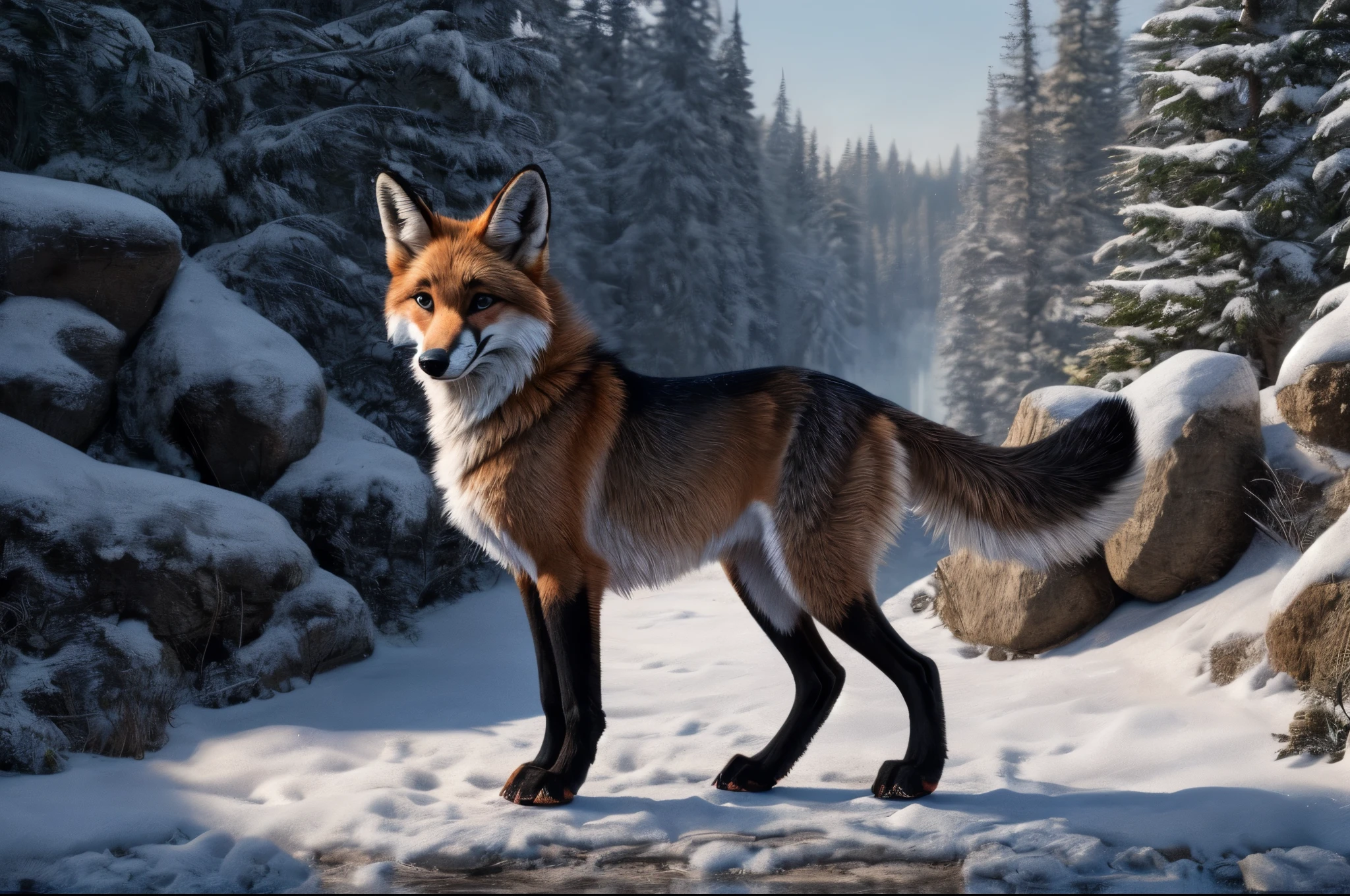 mammal,solo,canid,feral,female,canine,fur,canis,canine pussy,small,claws,hi res,red fox,small paws,4 toes,toes,full body,detailed background