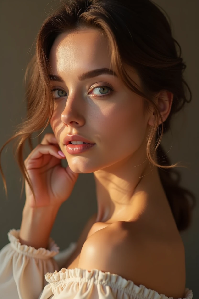femme réaliste texture de peau détaillée, Beaux traits du visage, long cils, lèvres brillantes, doigts délicats, silhouette élégante, literie de luxe en soie, éclairage doux, composition cinématographique, Couleurs vives, Photoréaliste, 8k, Haute qualité