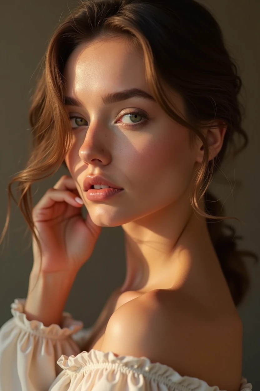 femme réaliste texture de peau détaillée, Beaux traits du visage, long cils, lèvres brillantes, doigts délicats, silhouette élégante, literie de luxe en soie, éclairage doux, composition cinématographique, Couleurs vives, Photoréaliste, 8k, Haute qualité