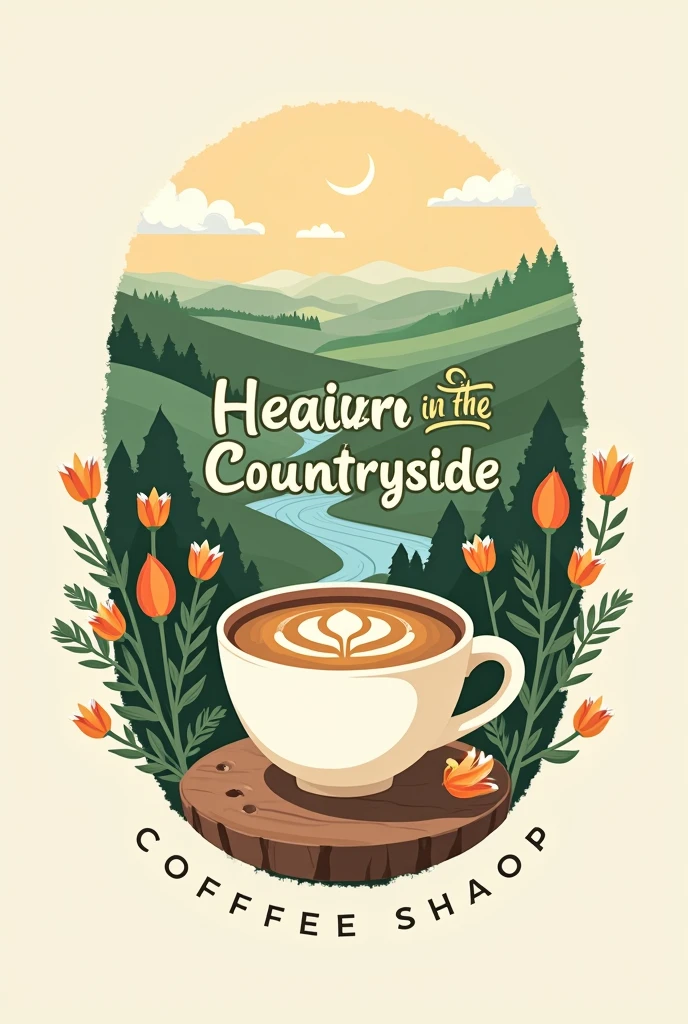 The coffee shop logo has the words "Heaven in the Countryside" in Thai.