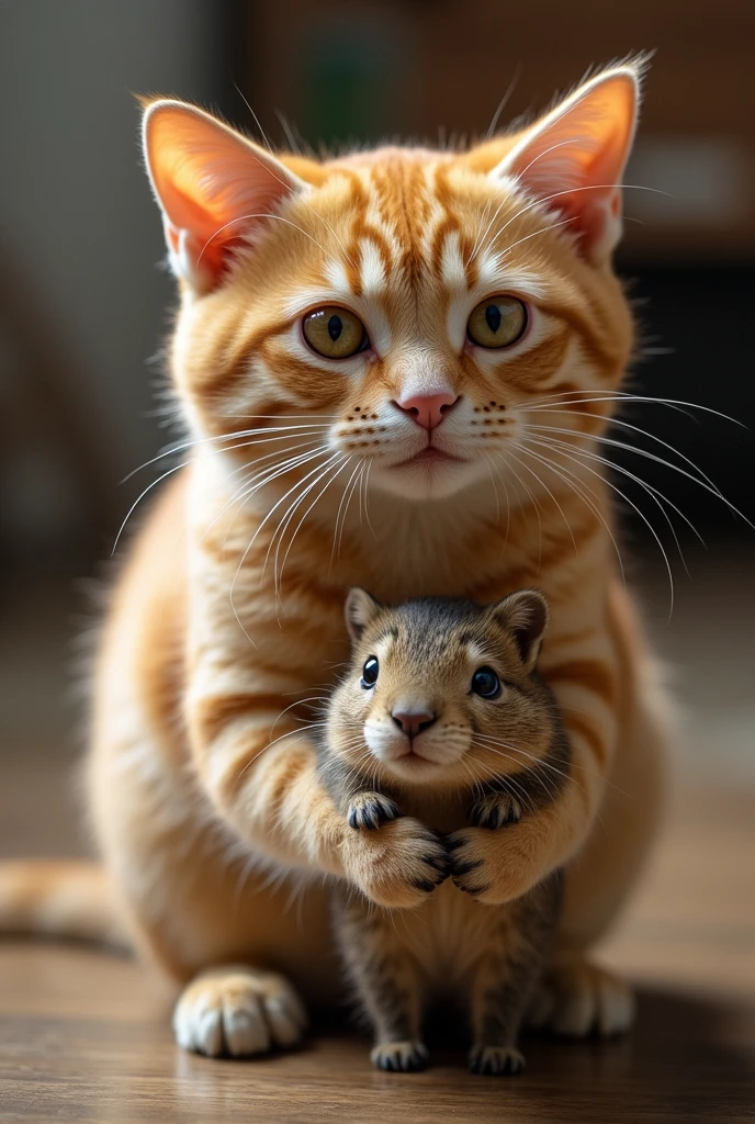 A cat holding a small capybara