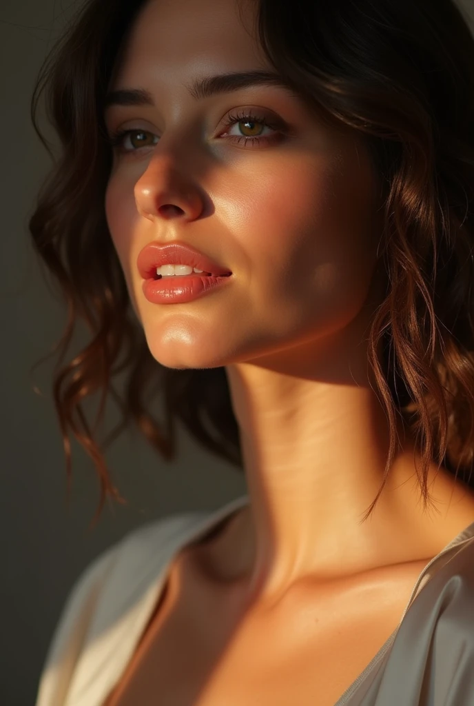 ((long shot))femme réaliste texture de peau détaillée, Beaux traits du visage, long cils, lèvres brillantes, doigts délicats, silhouette élégante, literie de luxe en soie, éclairage doux, composition cinématographique, Couleurs vives, Photoréaliste, 8k, Haute qualité