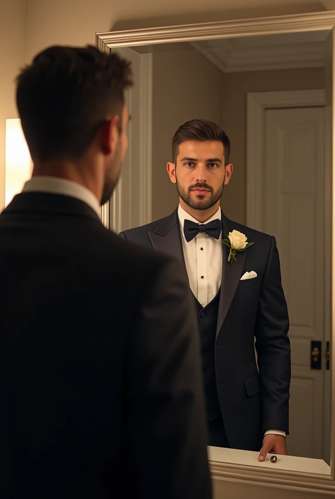 A man seeing in mirror as best man