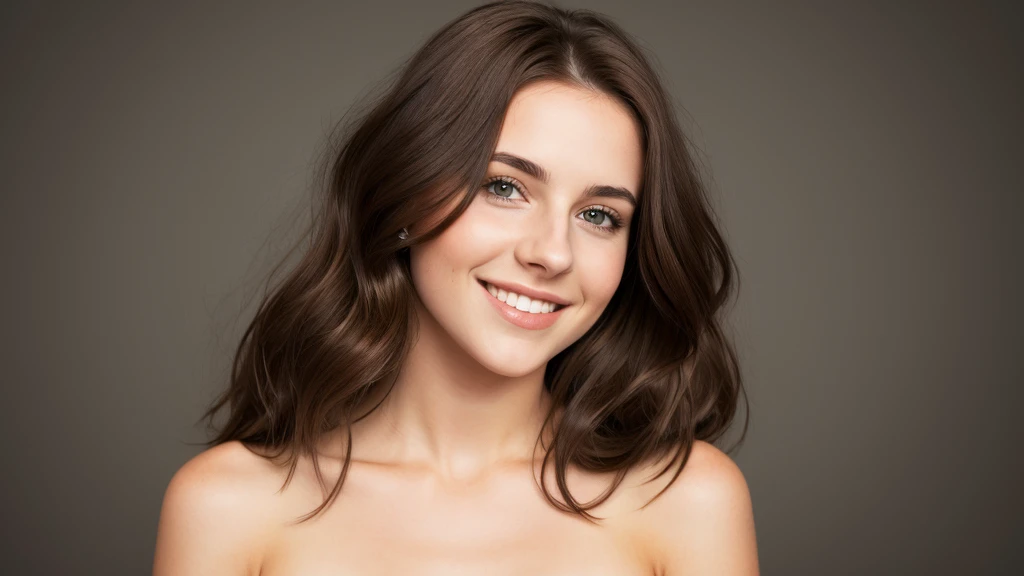 1 woman, (realist:1), Brown hair, by the wide, black eyes, happy, sexy pose, Whole body, symmetrical body, model
