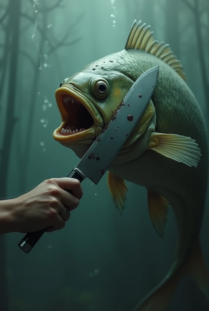A fish is stabbing itself in the stomach with a knife