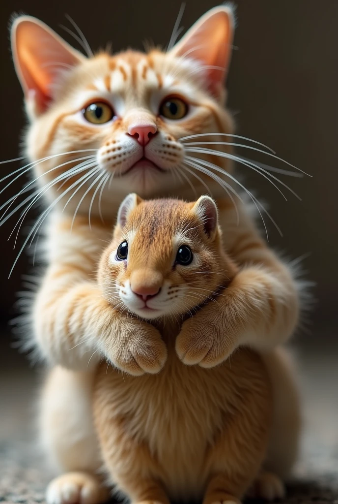 A cat holding a small capybara