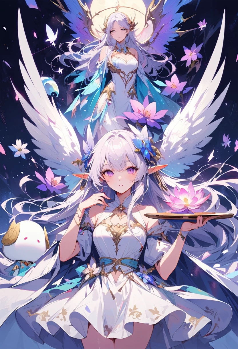 There is a doll,There is a purple and white skirt and a white skirt, space flower Fairy, astral Fairy, Elf, Ethereal fantasy, Ethereal!!!!!!!, Fairy, She is surrounded by frozen flowers, 美麗的Fairy, water Fairy, beautiful Fairy, of Ethereal fantasy, 微笑如Immortal King, Ghost Festival, Ethereal wings, Immortal King