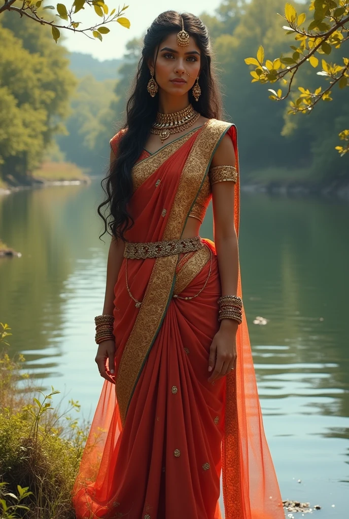 Indian beautiful queen near river