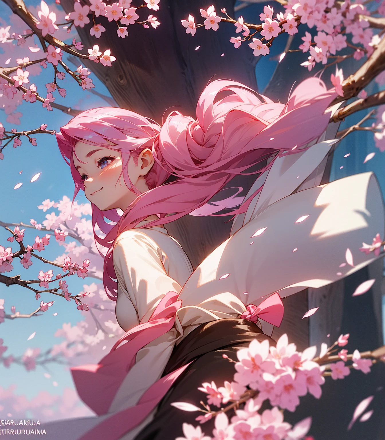 Character Name: Sakura
Age: 
Personality: Sakura is cheerful and a bit airheaded, always bringing a smile to those around her. She is incredibly kind-hearted, with a deep sense of empathy, always ready to help anyone in need.
Hobbies: She loves gardening and baking, especially creating sweets inspired by cherry blossoms.
Special Abilities: Sakura can use pink magic to make flowers bloom, particularly cherry blossoms. She is known as a fairy who heralds the arrival of spring.
Appearance: She has long, pink hair adorned with cherry blossom petals and soft, sakura-colored eyes that exude a gentle, calming aura. Sakura typically wears a cherry blossom-colored dress that changes slightly with the seasons.
Likes: The warm spring breeze, cherry blossoms, and spending time with her friends.
Dislikes: The cold of winter and when cherry blossoms fall.
Dream: To make cherry blossoms bloom all around the world, spreading happiness and smiles to everyone.