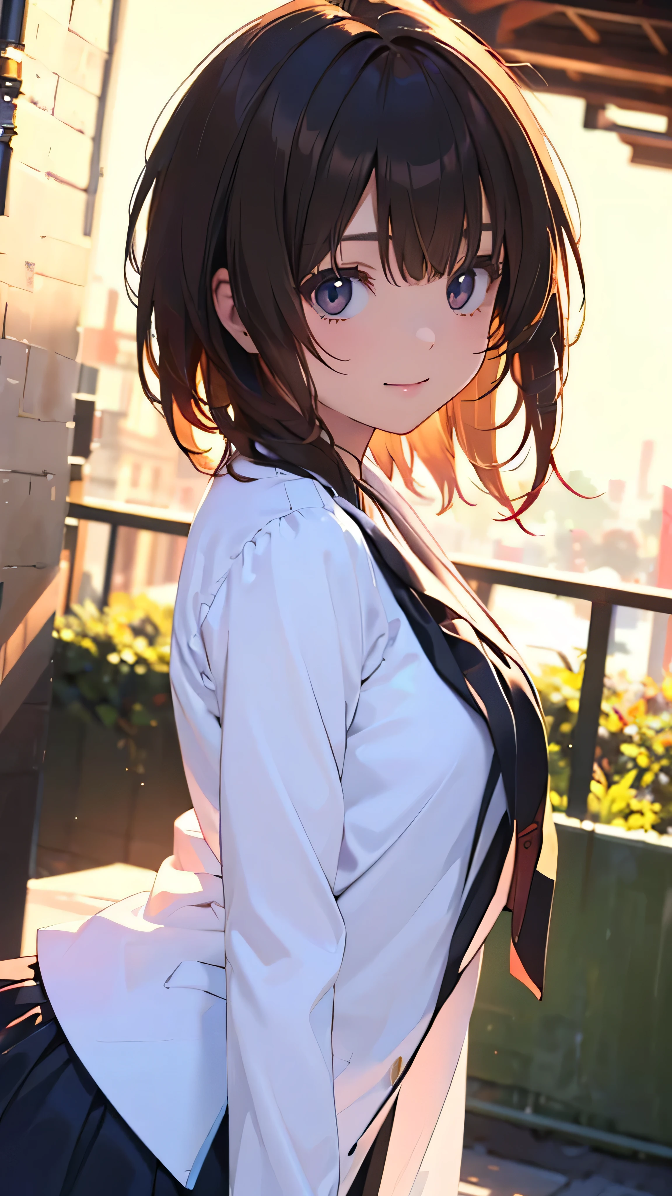 Official Art, wallpaper, Very detailed, (((Very detailedな目と顔))), Realistic portraits, (Highest quality, masterpiece, High resolution), (High resolutionスキン: 1.2), 8K Ultra HD, Backlight, Background Blur, smile, One Woman, a woman in a white shirt, Beautiful woman, Attractive beautiful face, Beautiful face and perfect skin, Diffused, Natural skin glow, Attractive and beautiful, Enveloped in golden light, Gorgeous and attractive, Soft Golden Hour Lighting, natural beauty expressive pose, Soft golden light, Attractive girl, Golden Background, Dynamic Angle