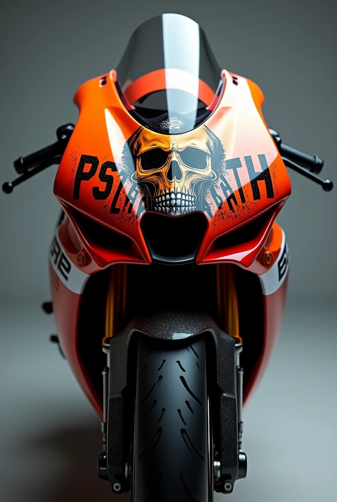 Motor CBR Repsol 1000rr, there is a psychopath written on the hood of the motorbike and there is a picture of a skull on the hood of the motorbike