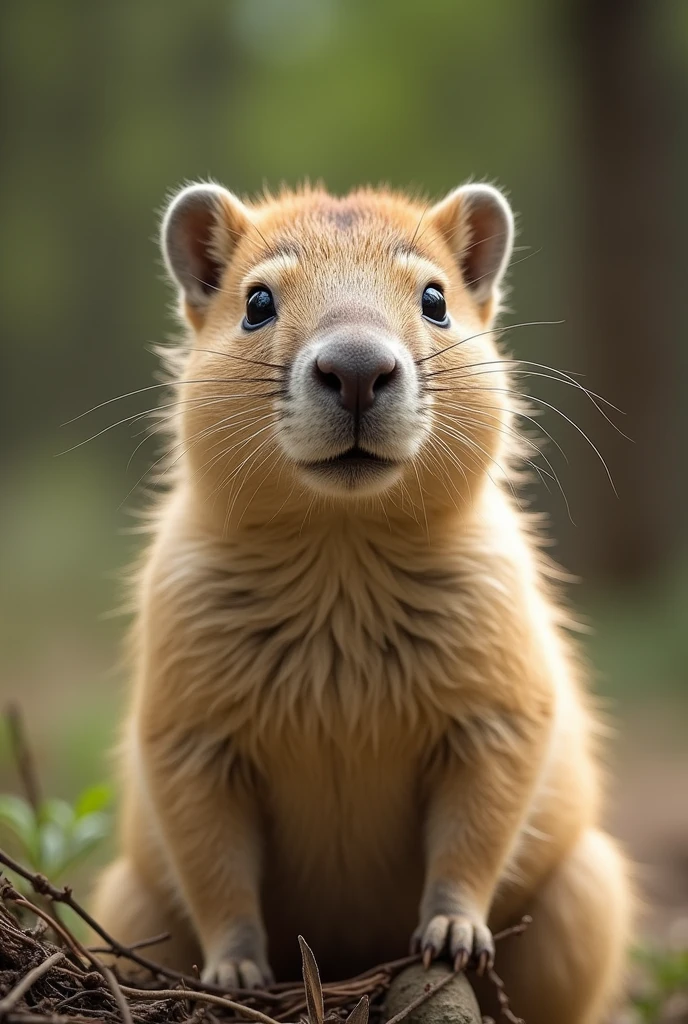 A cat лшыыштп a small capybara