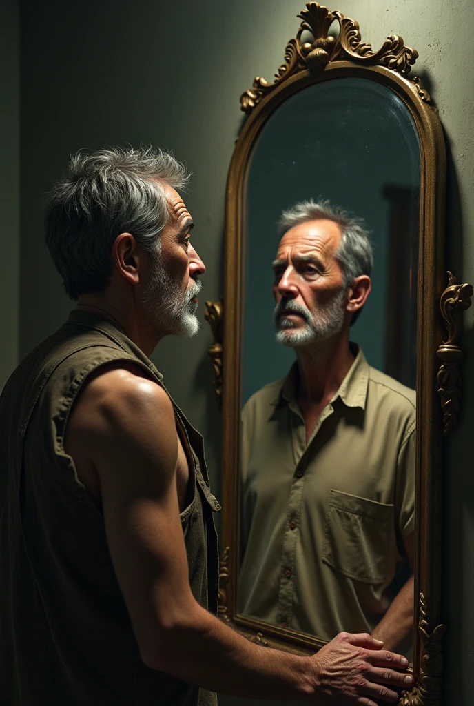 A poor man seeing in mirror as a billionaire 