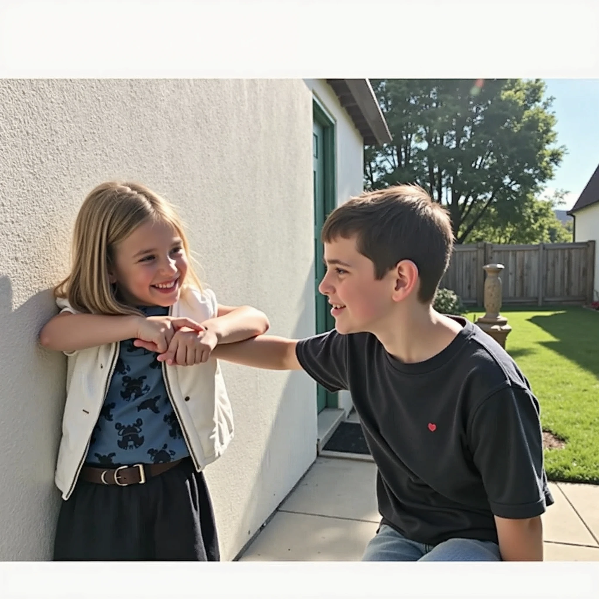Girl hugging the boy in the picture