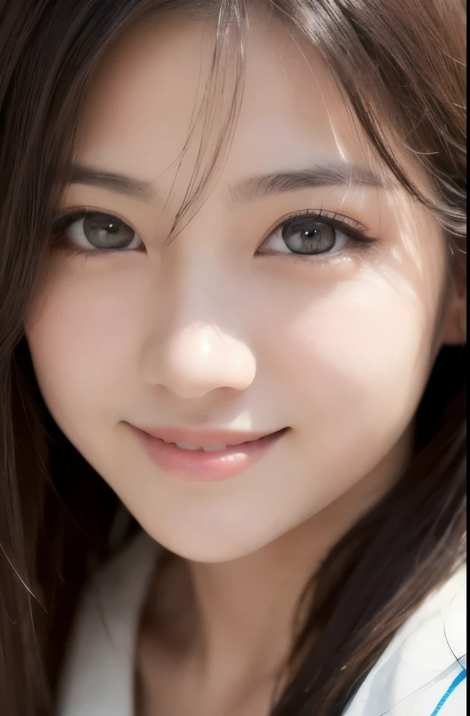 best quality, face focus, soft light, ultra high res, (photorealistic:1.4), RAW photo,(Shinozaki Ai), white skin, kawaii, 1 Japanese girl, solo, cute, (smile), (pupil, lights in the eyes),  detailed beautiful face, Medium-sized breasts,(high resolution detail of human skin texture),(long hair),(portrait), upper body, white traditional kimono,