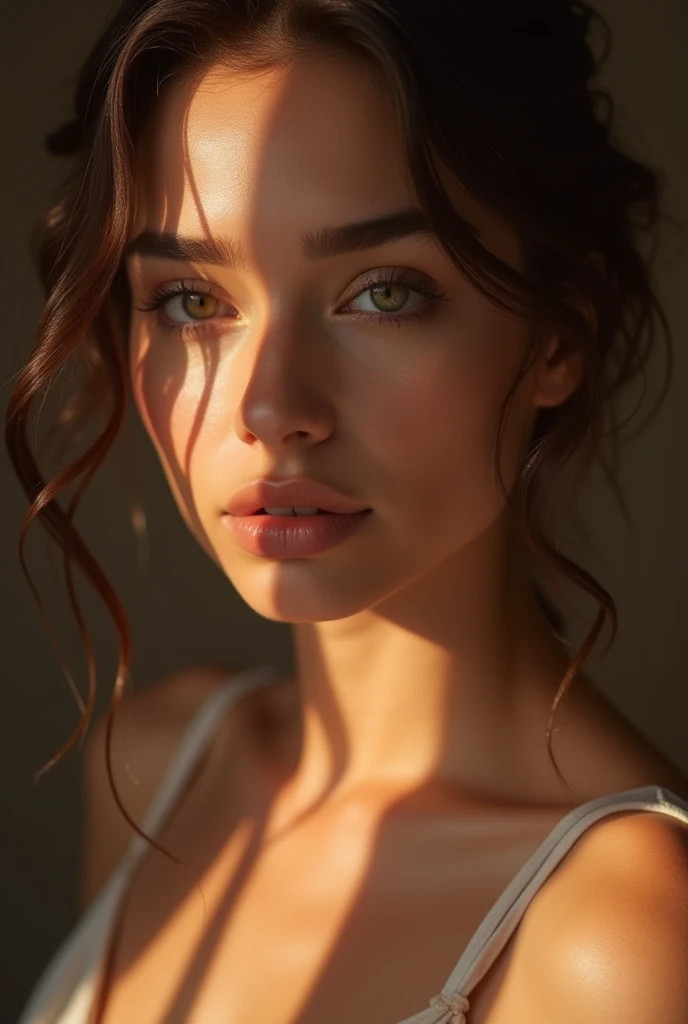((long shot))femme réaliste texture de peau détaillée, Beaux traits du visage, long cils, lèvres brillantes, doigts délicats, silhouette élégante, literie de luxe en soie, éclairage doux, composition cinématographique, Couleurs vives, Photoréaliste, 8k, Haute qualité