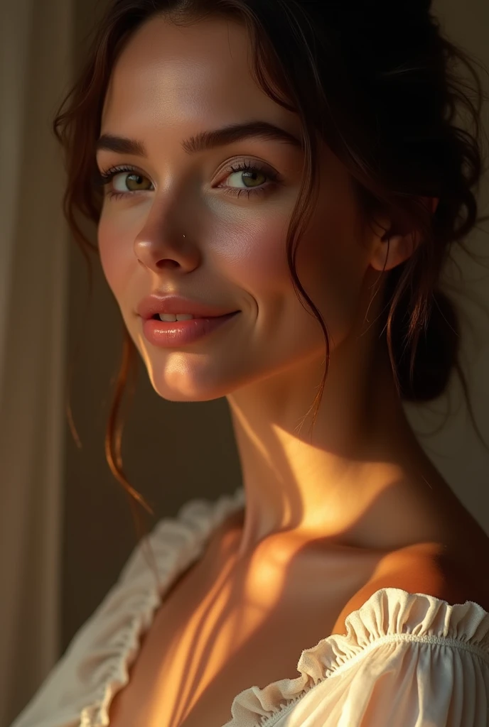 ((long shot))femme réaliste texture de peau détaillée, Beaux traits du visage, long cils, lèvres brillantes, doigts délicats, silhouette élégante, literie de luxe en soie, éclairage doux, composition cinématographique, Couleurs vives, Photoréaliste, 8k, Haute qualité