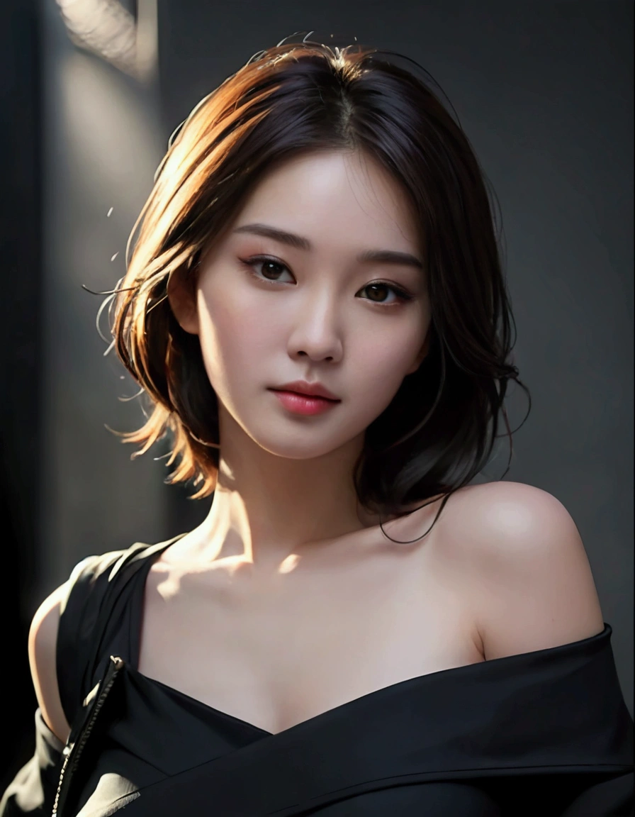 araffed asian woman with shoulder length black dress posing for a picture, beautiful south korean woman, gorgeous young korean woman, portrait of female korean idol, beautiful young korean woman, korean artist, realistic. cheng yi, realistic digital painting, inspired by Yanjun Cheng, korean girl, korean woman, soft portrait shot 8 k, 8k artgerm bokeh, beautiful hazel eyes, highly detailed eyes, realistic eyes, thin eyebrows