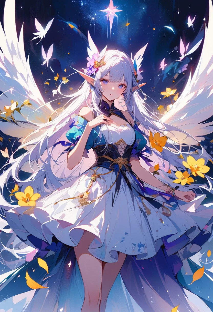 1 person、Mature、Ample breasts、Long Hair、Mint green hair、Curly Hair、Trimmed bangs、White skin、Pink Eyes、Long eyelashes、Black Dress、necklace、bracelet、Jewelry decoration、Ballerina Costume、in the forest、Night Forest、mysterious、Earrings、Black wings、Transparency、Diva、Open Mouth、smile、Diva、Blue light、Garter on the thigh、High resolution、Highest quality