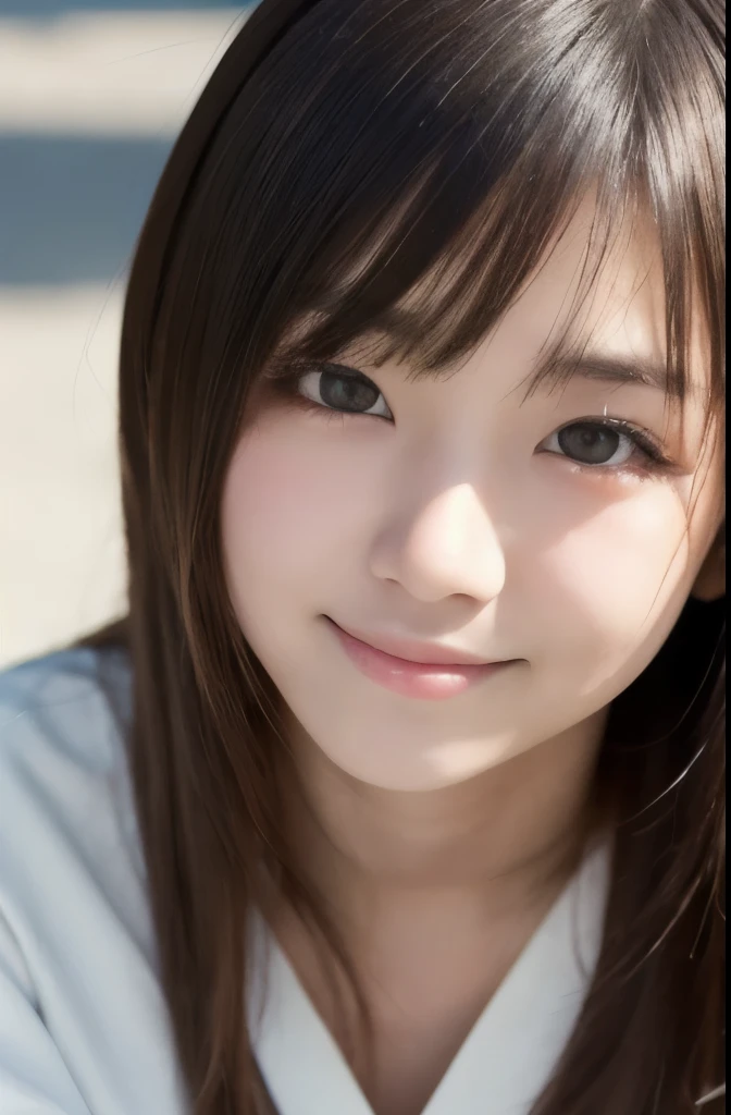 best quality, face focus, soft light, ultra high res, (photorealistic:1.4), RAW photo,(Shinozaki Ai), white skin, kawaii, 1 Japanese girl, solo, cute, (smile), (pupil, lights in the eyes),  detailed beautiful face, Medium-sized breasts,(high resolution detail of human skin texture),(long hair),(portrait), upper body, white traditional kimono,