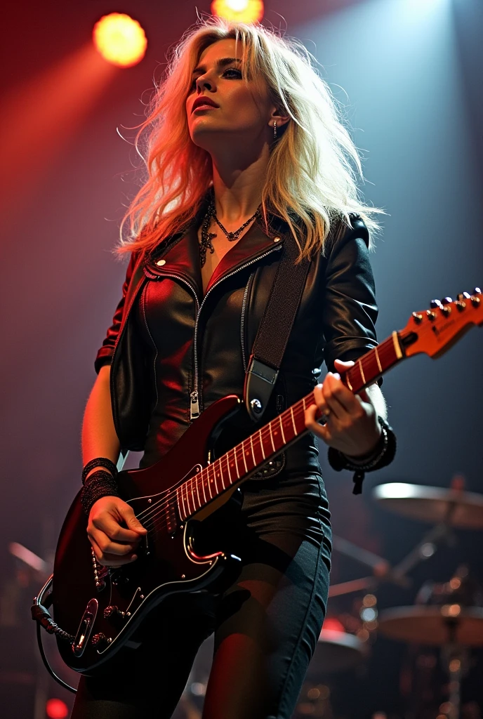 blond blond woman in leather outfit playing guitar on stage, live concert photography, playing guitar onstage, concert photography, dreamy rock girl, 2011, 2 0 1 1, 2012, 2 0 1 2, beth cavener, lindsay adler, rectangle, 2010, 2 0 1 0, rocking out, performing on stage