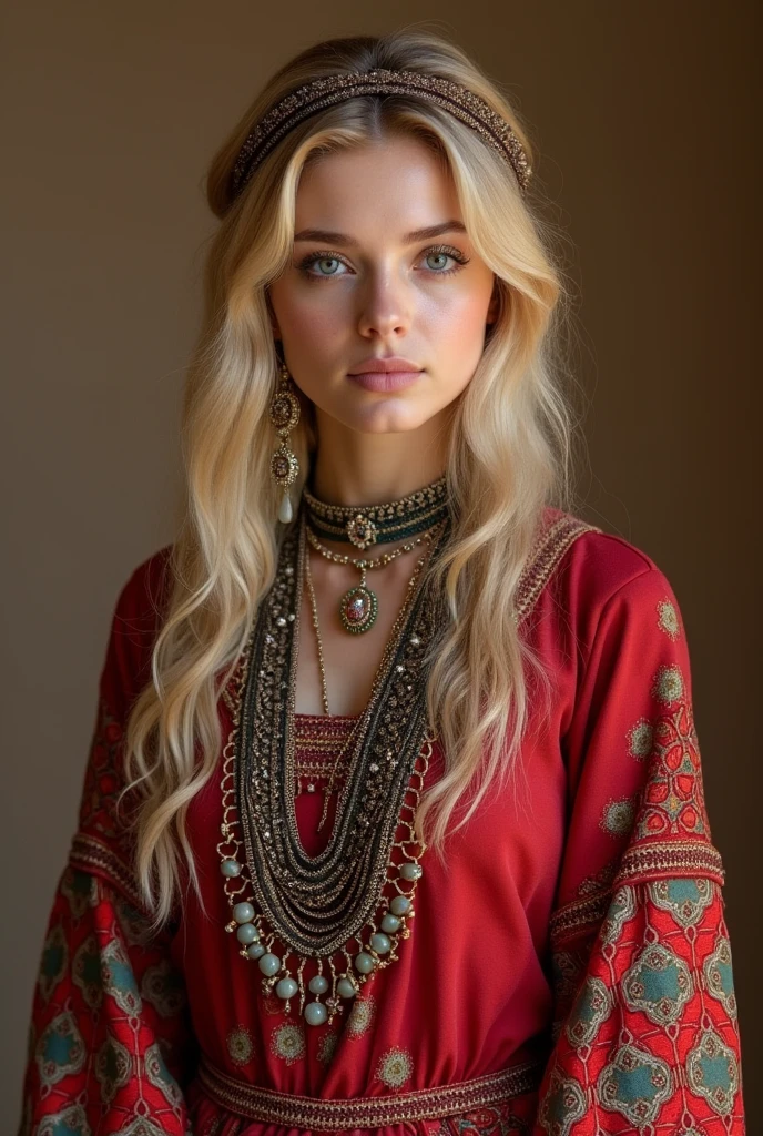 Beautiful hot German blonde, Kabir Dress, Berbers, Amazigh clothing, Kabairdres, Tiz Uzu, Berbers outfit, Kabyle Girls, Jewelry, Professional Studio Photo Backdrop, Practical, 4K