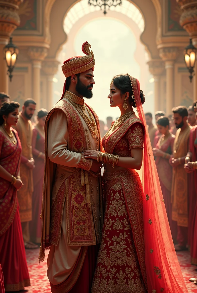 Indian King and beautiful girl marriage in very big ceremony in old indian style with romantic background