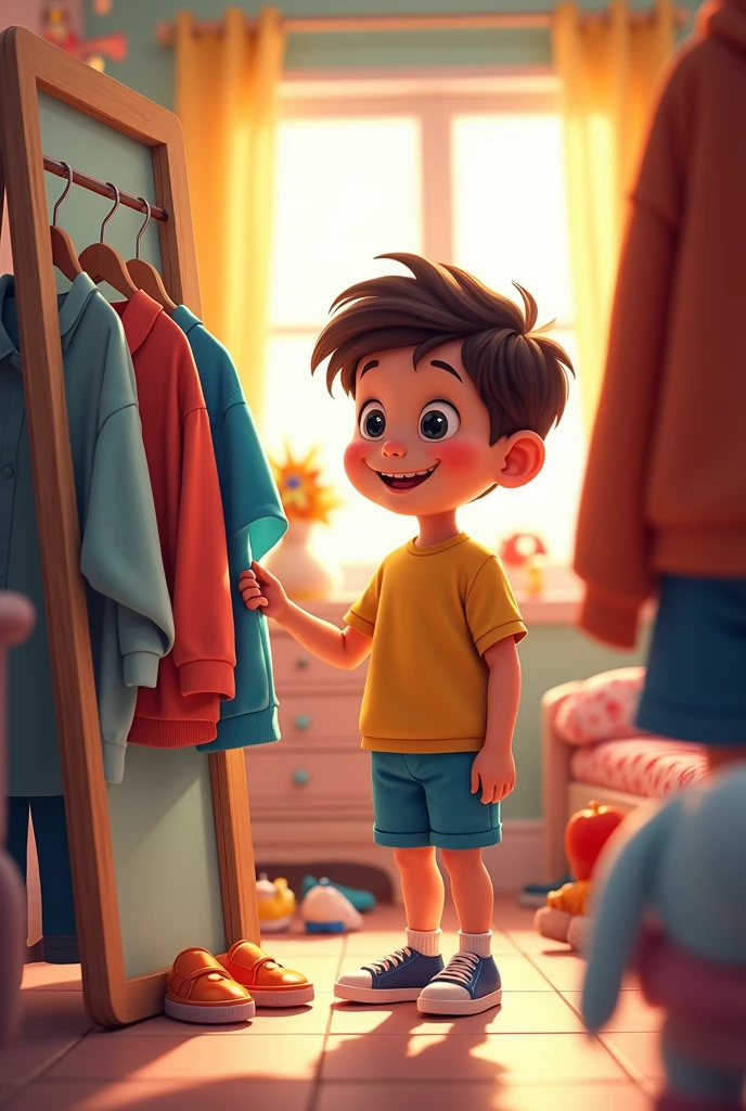 boy choosing what his wearing for a post online