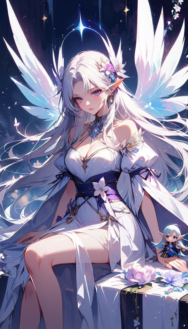 There is a doll,There is a purple and white skirt and a white skirt, space flower Fairy, astral Fairy, Elf, Ethereal fantasy, Ethereal!!!!!!!, Fairy, She is surrounded by frozen flowers, 美麗的Fairy, water Fairy, beautiful Fairy, of Ethereal fantasy, 微笑如Immortal King, Ghost Festival, Ethereal wings, Immortal King,Lens-oriented