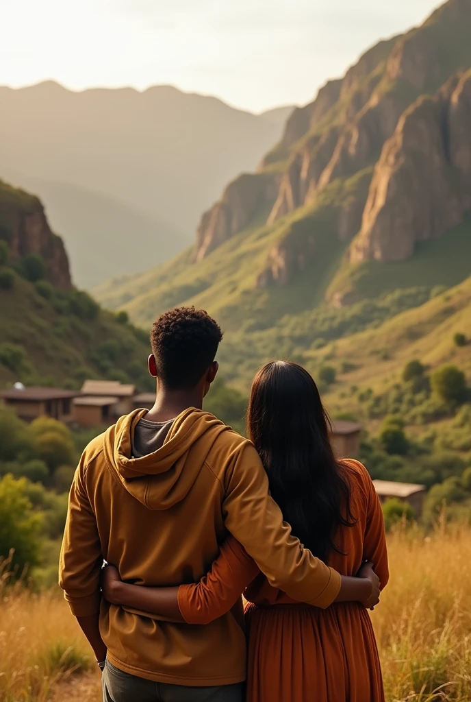 there is a man and woman standing on a mountain top, with mountains as background, with mountains in the background, on top of a mountain, with mountains in background, on the top of a mountain, mountains in the background, at the top of a mountain, in a scenic background, on a mountain, standing on top of a mountain