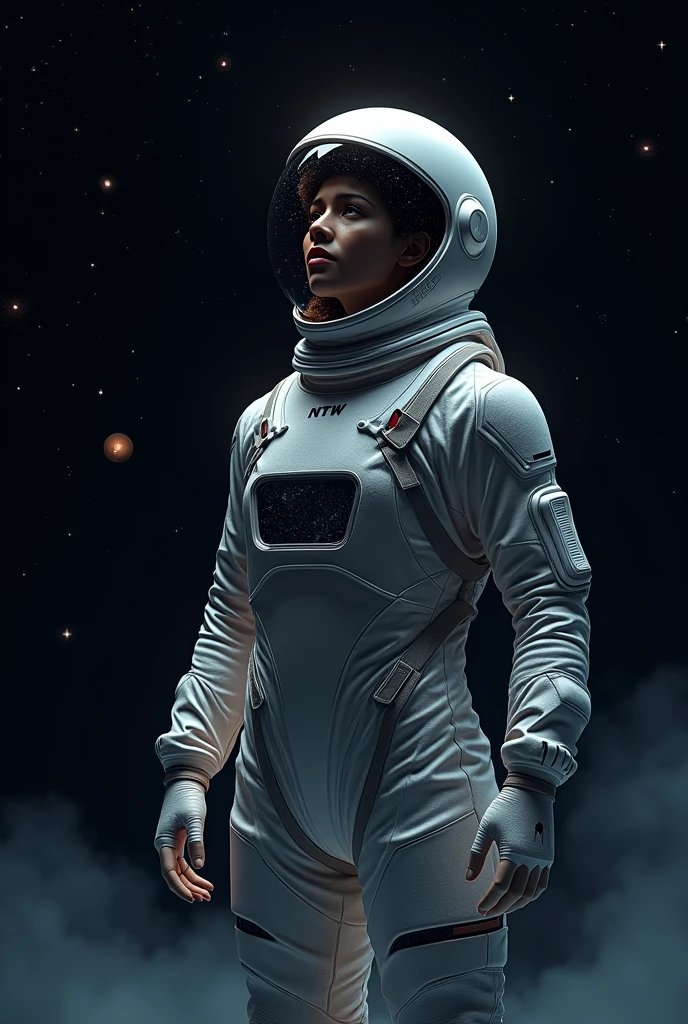 Sure! Here's a detailed prompt for generating an image o
"Generate an image of an astronaut standing in space, gazing upward with a sense of wonder and awe. The astronaut is wearing a modern spacesuit, with a reflective visor that subtly shows the stars and galaxies. The background is a pitch black , deep space filled with distant stars, nebulae, and planets. The lighting should highlight the astronaut's form, creating a contrast between the dark expanse of space and the bright suit. The overall mood of the image should be serene and inspiring, capturing the essence of exploration and discovery."