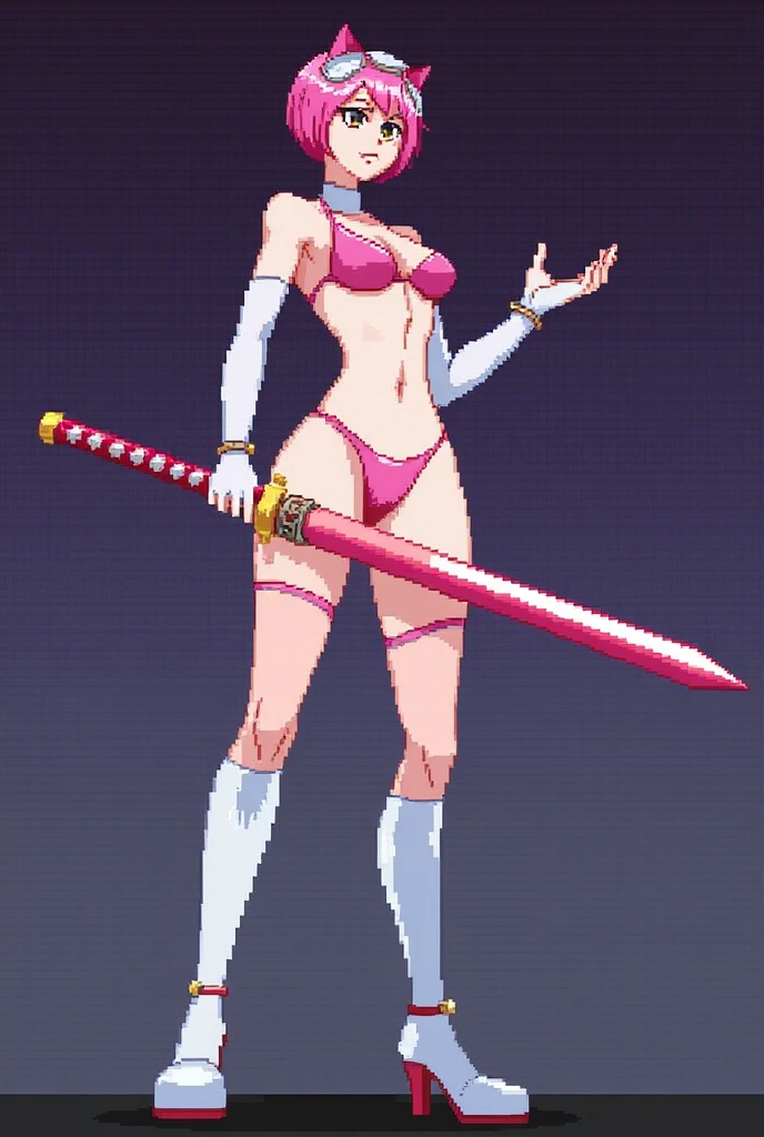(tmasterpiece,top Quority,best quality),pix,pixelart,1girl,full bodyesbian,catgirl,saberface
