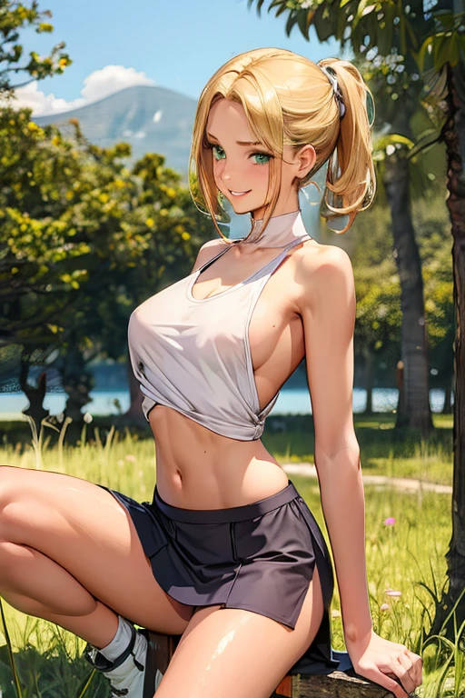 Best Picture, Masterpiece, 4K, High Quality, One Adult
Woman. The woman has blonde hair. Hair style, straight, bob,. Long slit eyes, green eyes,
Model like beauty, perfect proportions. Perfect legs. Perfect arms. Tank top, navel-baring look, tight miniskirt. Silk panties. High heels.
(A woman stands in the grass in the forest.
She has a blush on her cheeks and a mischievous smile on her face.
(The skirt is very short.)In the grass of the meadow, (((A woman is on agrassy meadow. A large dog is on her back. A complete body. Perfect hands and legs. Beautiful body, beautiful legs. Beautiful hands. Perfect body, perfect legs. Perfect hands.
The woman's tank top is wet with sweat, and her clothes show the bulge of her large breast and her nipples are raised. Sweat is soaking through.
The woman has a blush on her cheeks and a naughty smile on her face. Focus on face
Sitting, arms, later, folded, chest arched. Underarm focus
(The skirt is very short.)
(The skirt is very short.)