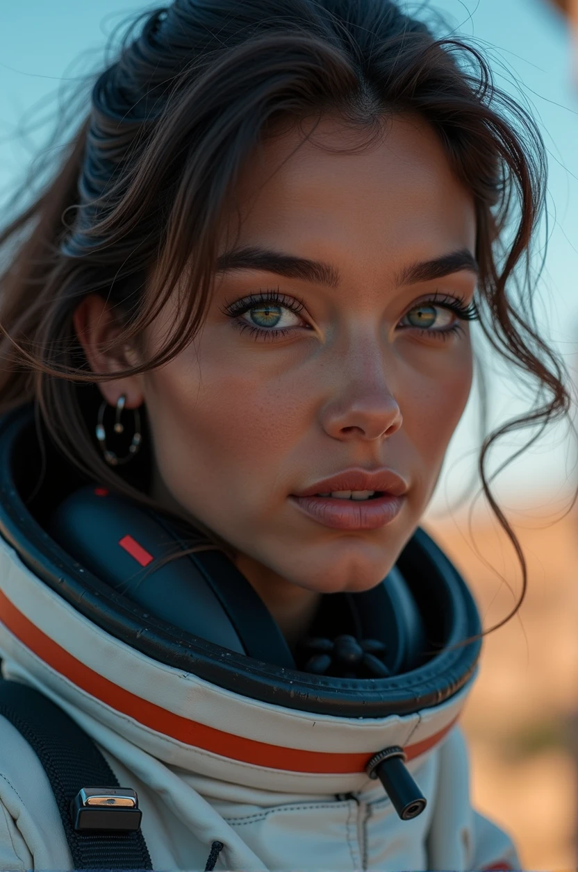 ((long shot)) brunette influencer with long, naturally wavy hair, green eyes, sexly, big , enjoying a coffee in the mountains, elegant and modern look, relaxing, Calm, extravagant , 8k, extremely detail, photorealestic, Details Complicated, Realistic skin texture, realistic hair, Textur, Happy, 8K UHD, best quality, High resolution, attention to details, very large , long shot, wide angle,(big boobs)