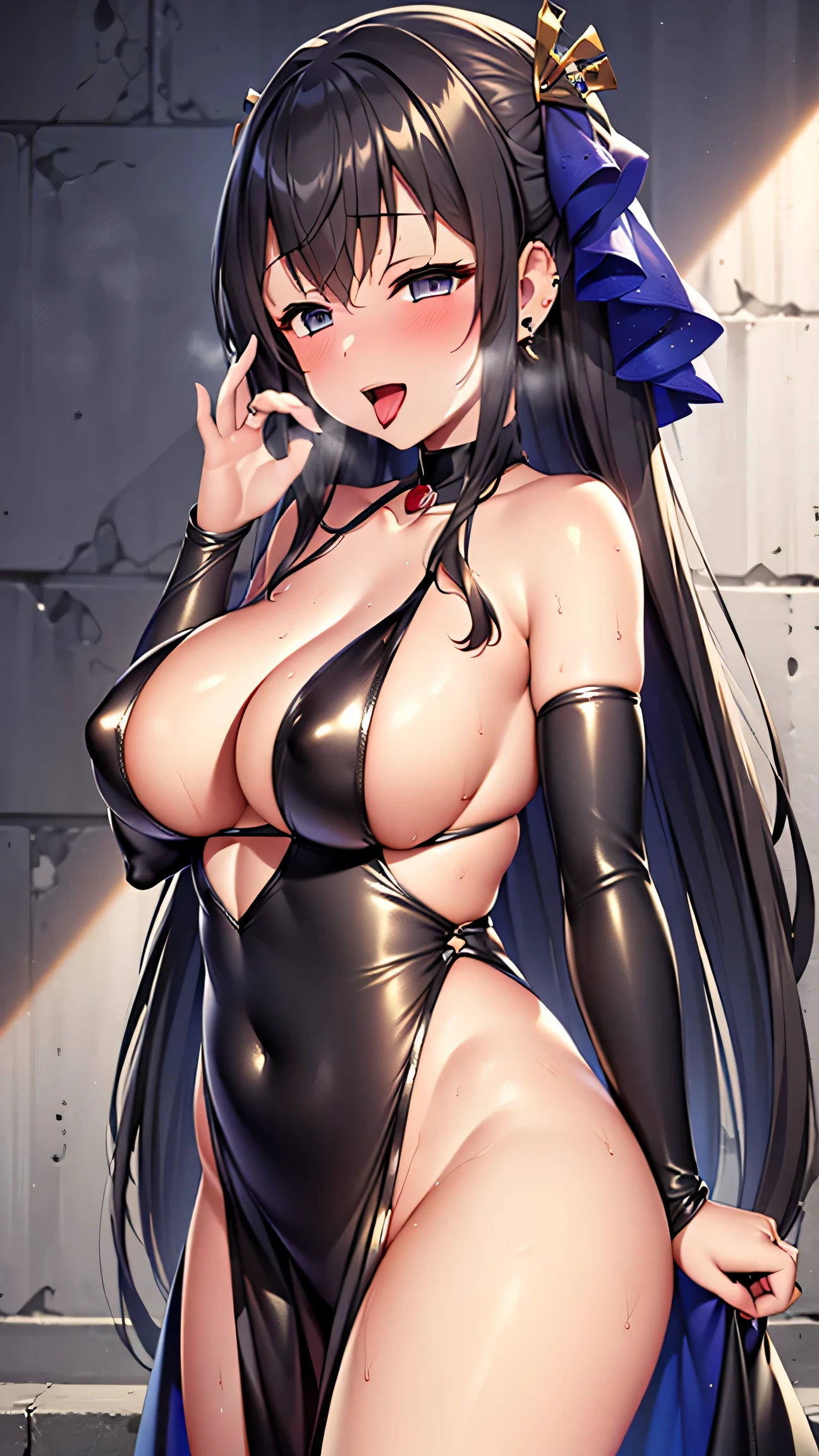 ((masterpiece、best quality、Very detailed)、((A girl))、((Black Hair、Very long hair、Cover your eyes))、Pink Eyes、Smile,((Dark Skin))、((dancer))、((There are many piercings))、((Large Breasts))、Cowboy shooting、Shooting from above、Prison sign front,((best quality)), ((masterpiece)), (detailed), (character focus、Breast Focus,whole body), Anime 2D Rendering, Realistic young anime women, Five fingers, Perfect face, Beautiful details, Beautiful Body, Beautiful breasts, Beautiful thighs, (Huge breasts)、Beautiful Feet, (Skin burns), baby face、 Short skirt,Wedding dress、A girl、nun、She turned her face and body toward the audience,Beautiful face and charming shyness,eternal,Hair Cover your eyes,(Large Breasts),Shy,Exceed,Thick Legs,Fascinating three-dimensional,Fascinating three-dimensional,Fascinating three-dimensional,Magical girl,Bright Black,((前发Hair Cover your eyes)),night