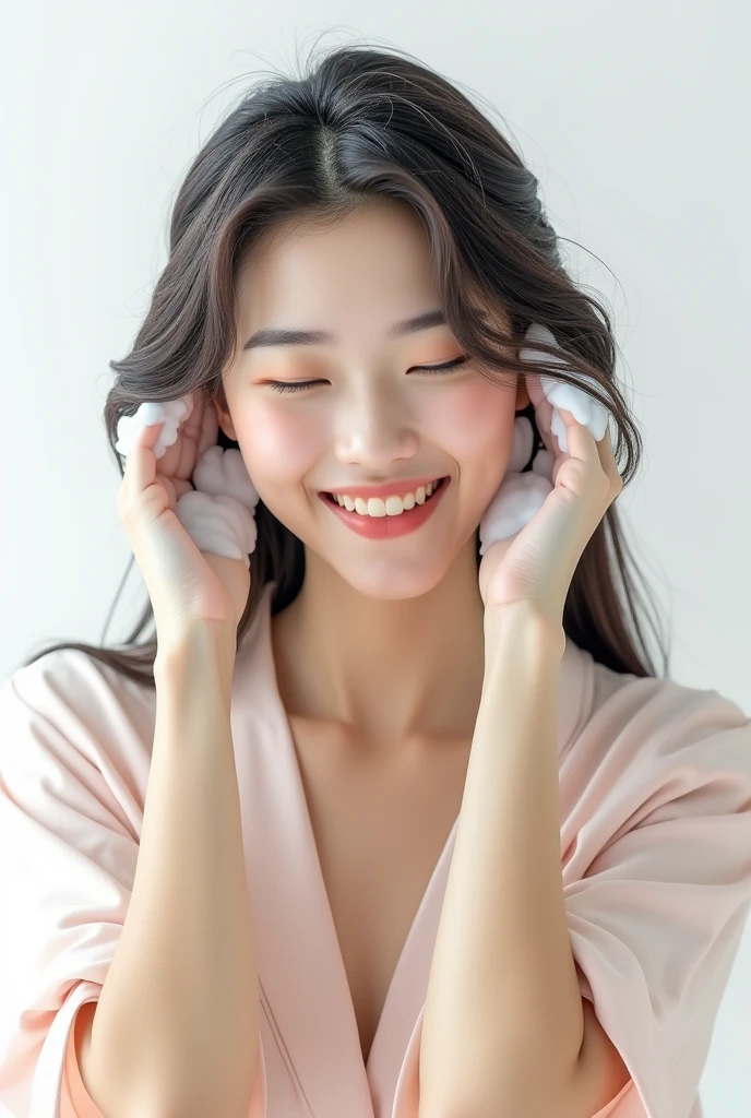 ((masterpiece, best quality and resolution, amazing lighting and color, human realistic shape and detail)), upper body shot, pretty Korean female , drying her hair with white towel, ((her hair fully wrapped in soft white towel)), ((commonly used twisted-up hair towel wrap like woman after wash her hair)), ((wear white bathrobe)), normal relaxed outfit, after getting a shower.