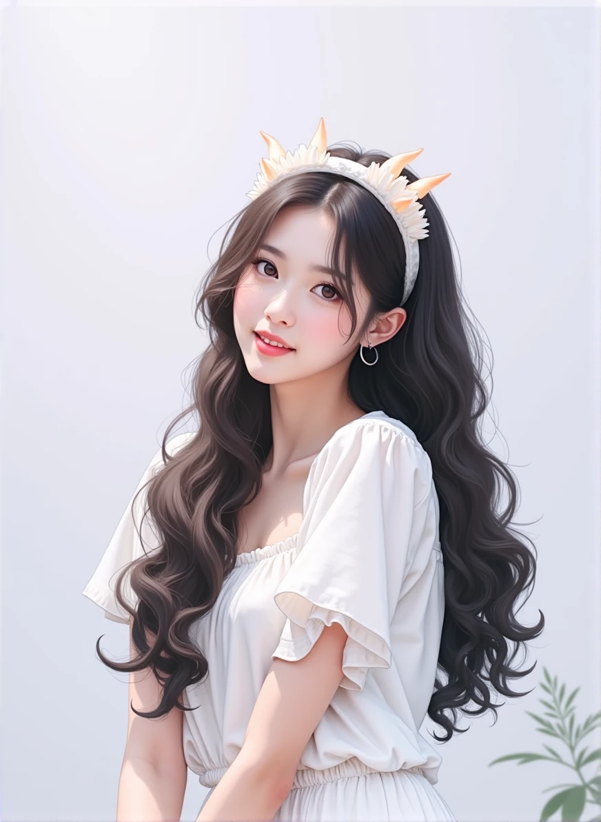 I would like a brunette female version character with curly hair 