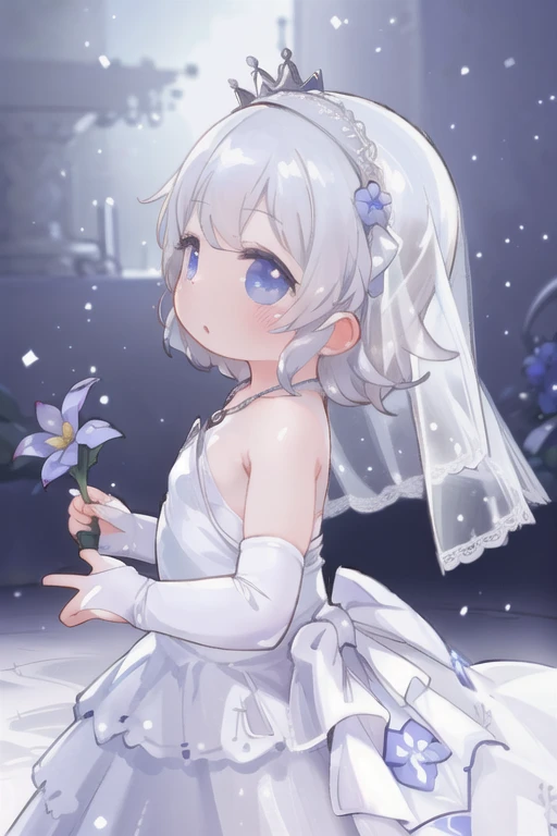 (masterpiece, Highest quality:1.3)
Luna FF, One girl, alone, short hair, gloves, dress, Holding, Exposing shoulders, jewelry, Braiding, flower, necklace, white dress, From the side, Veil, Bridal Gauntlet, flower束, wedding dress, Realistic, crown Braiding, bridal Veil, flower嫁