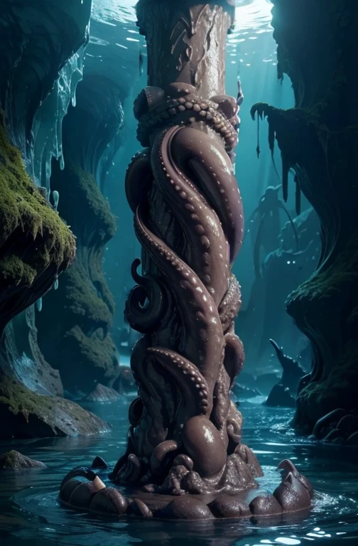 cave darkness moisture slime Rough texture Vertical Stone statue Stone Pillar grotesque Penis penis mollusc erotic octopus half submerged
